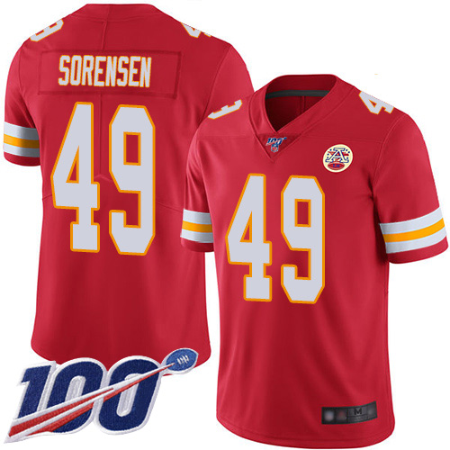 Men Kansas City Chiefs #49 Sorensen Daniel Red Team Color Vapor Untouchable Limited Player 100th Season Nike NFL Jersey